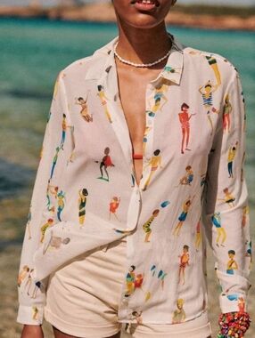 Sezane Pierro Shirt - Sézane X G.kero Many People Print - Size 40